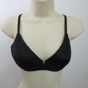 Cacique Bra Lingerie Size 34B Black Wired Lightly Padded Plunging Satiny Feel